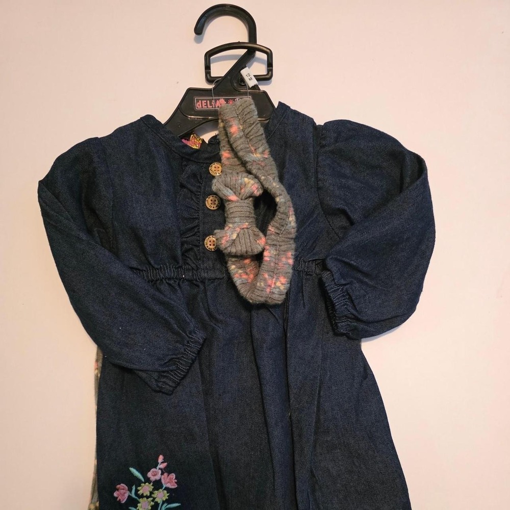 Denim shirt with leggings and hair accessory. brand new